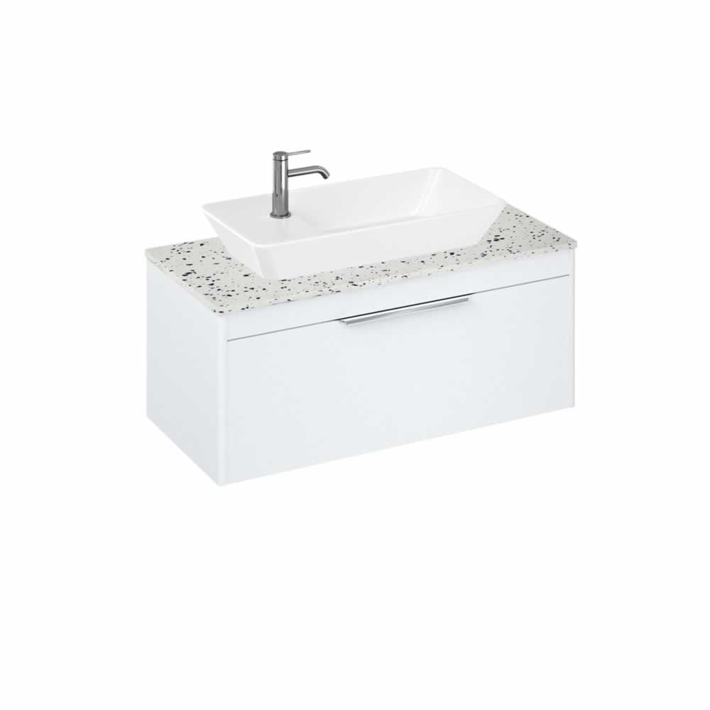 Shoreditch 100cm single drawer Matt White with Ice Blue Worktop and Yacht Countertop Basin